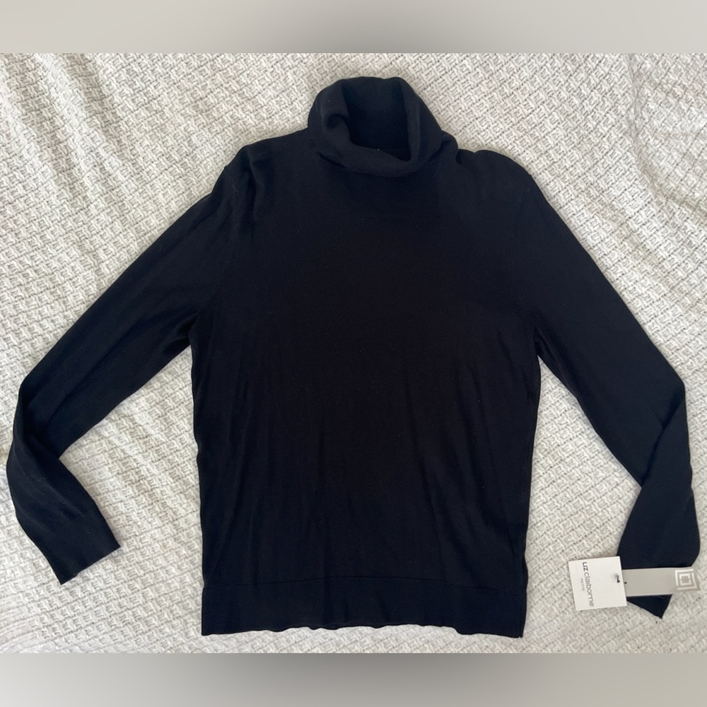 NWT Black Turtleneck Liz Claiborne Sweater Top Petites Lightweight Knit SZ: PL - Picture 2 of 4